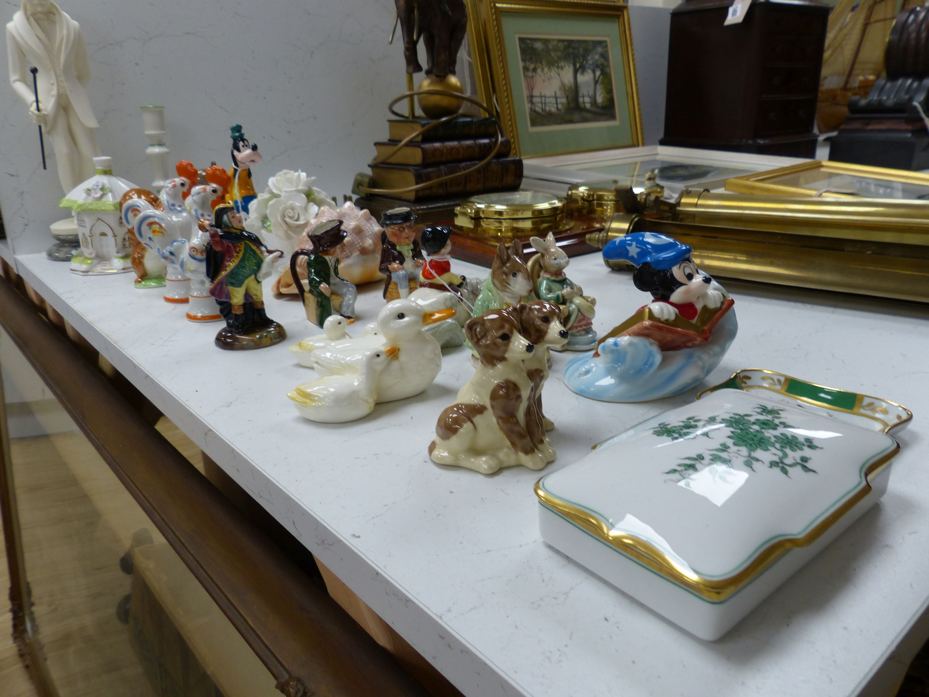 Two Beatrix Potter figures, Samuel Whiskers and Squirrel Nutkin, two Disney figures and sundry decorative items